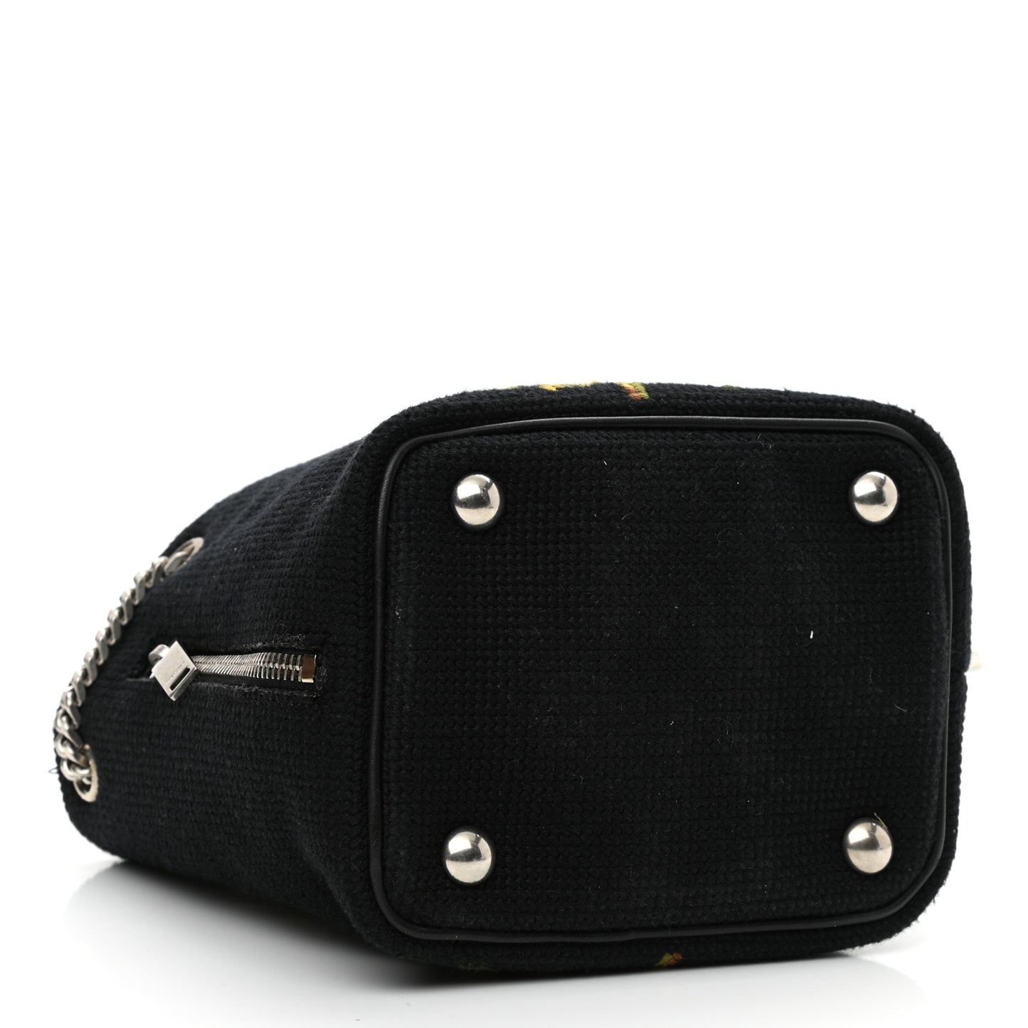 Woven Wool Embroidered Baby Emmanuelle Bucket Bag Black