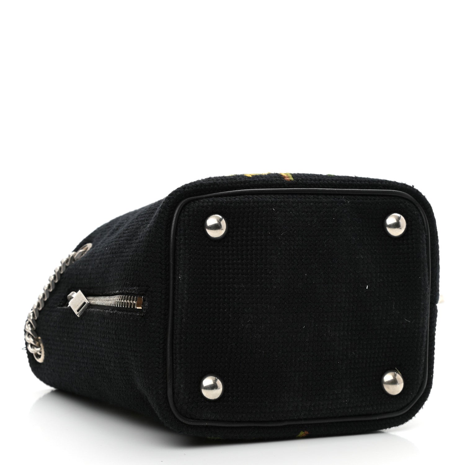 Saint Laurent Woven Wool Embroidered Baby Emmanuelle Bucket Bag Black 4 of 10