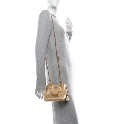 Prada Metallic Saffiano Lux Micro Galleria Double Zip Tote Gold 2 of 12