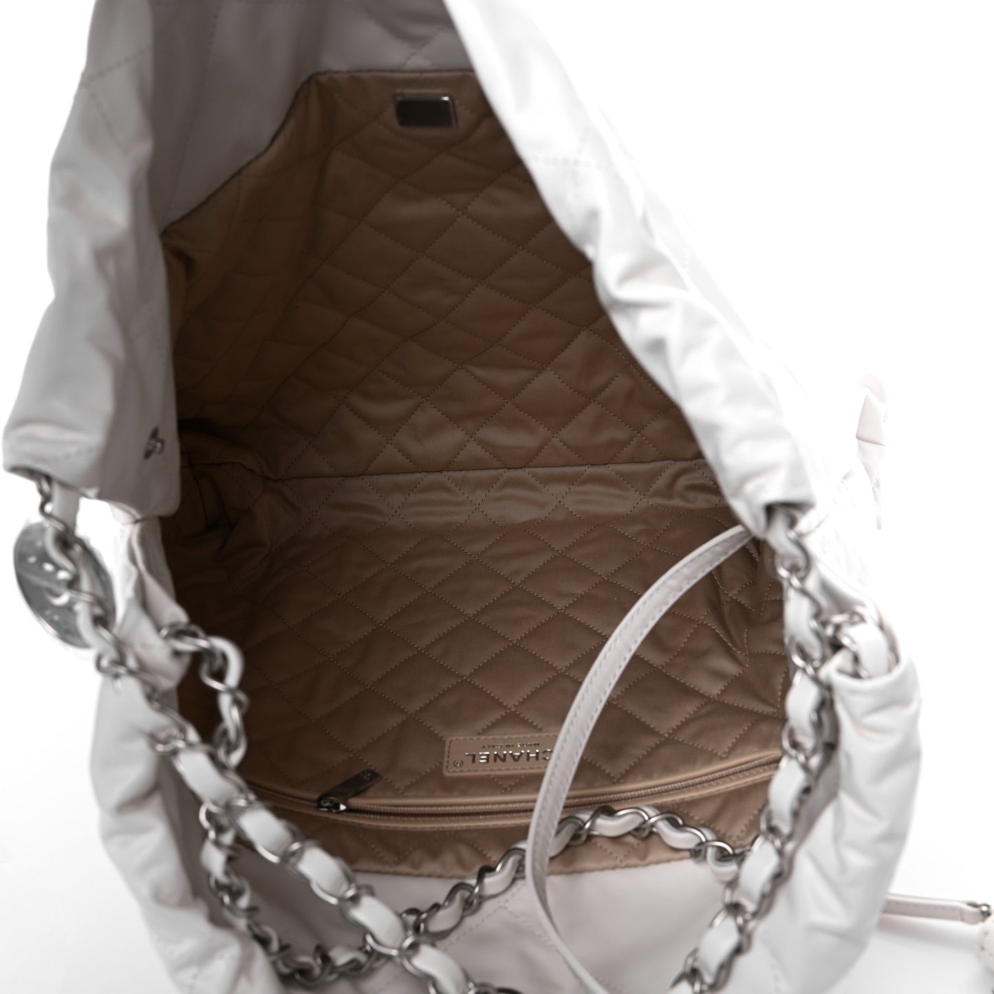 Shiny Calfskin Quilted Chanel 22 White