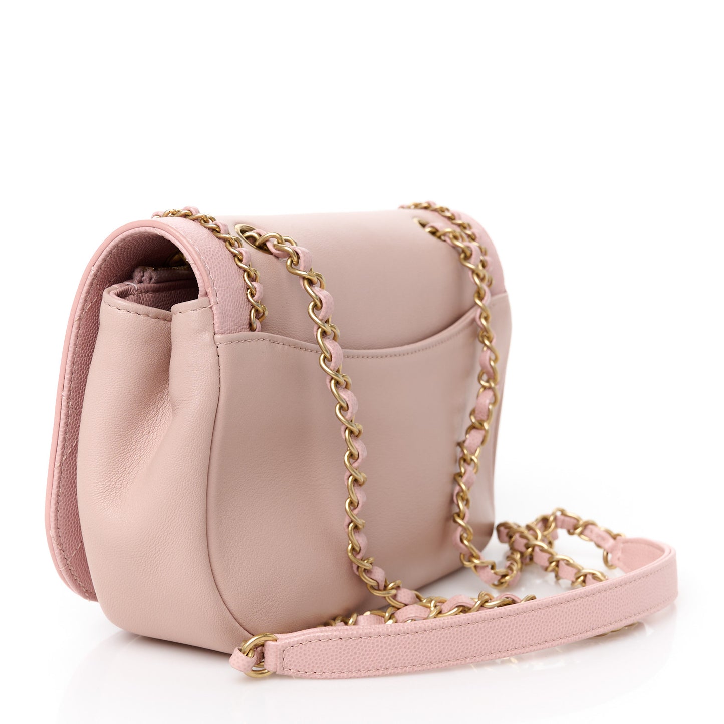 Lambskin Caviar Lovely Chains Flap Shoulder Bag Pink