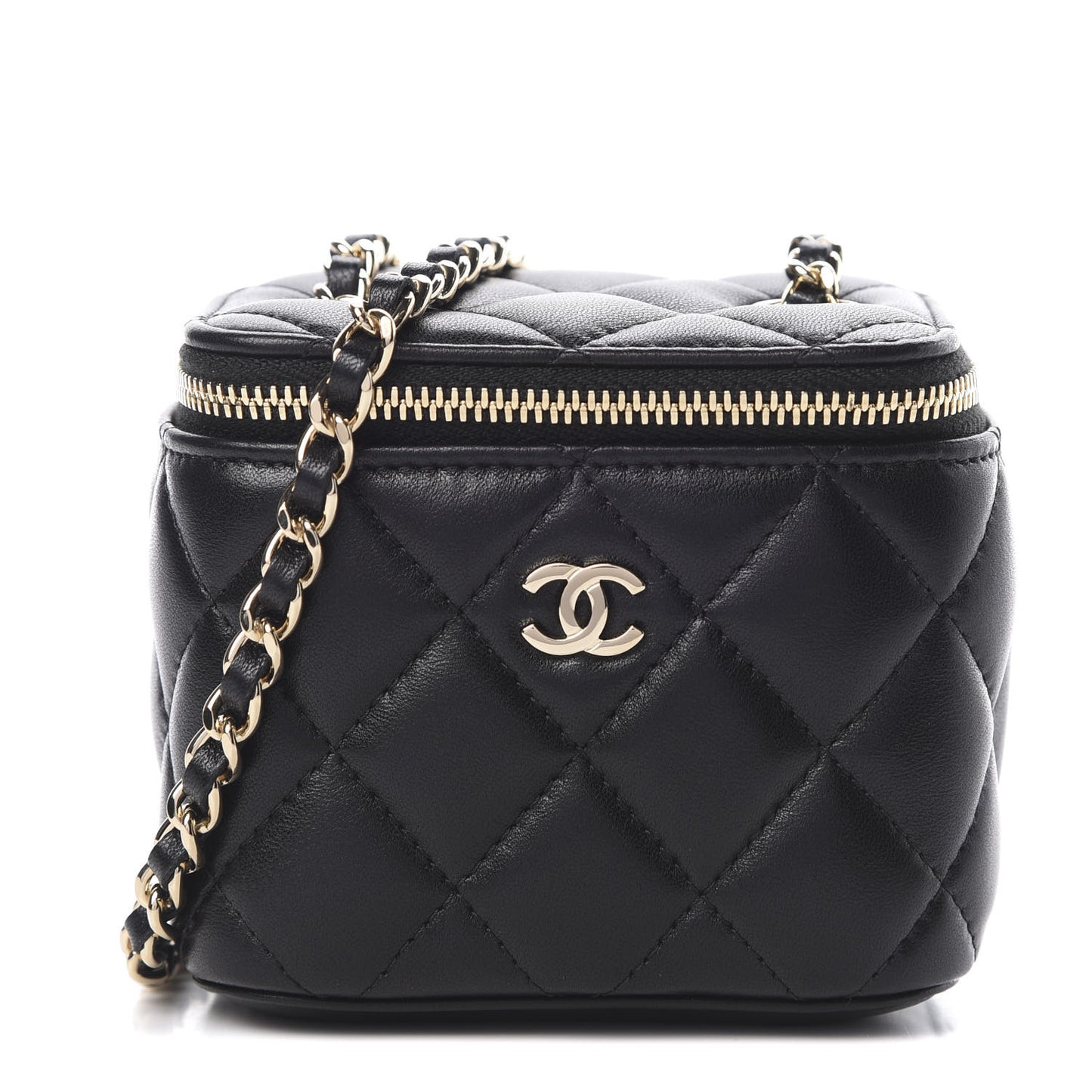 Lambskin Quilted Mini Vanity Case With Chain Black