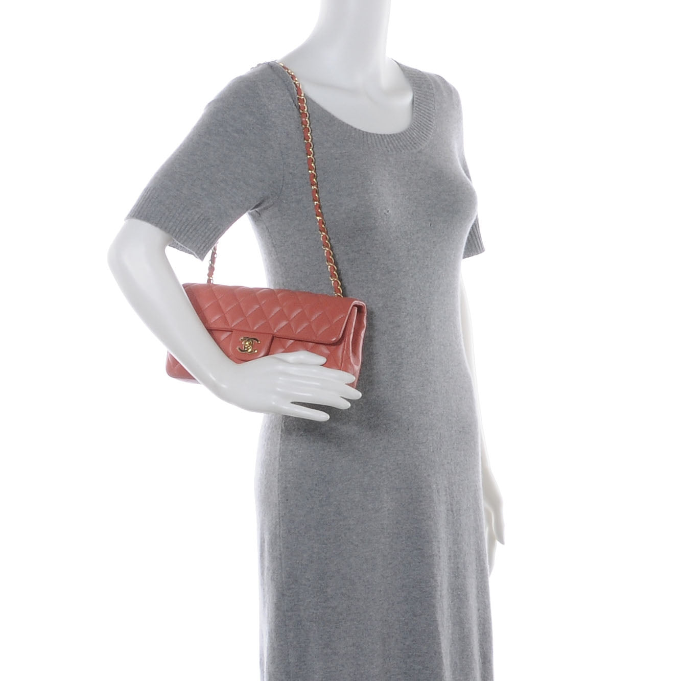 Lambskin Quilted East West Flap Coral