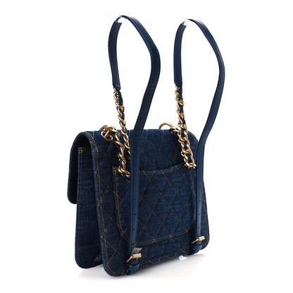 Chanel Denim Quilted Double You Backpack Blue Golden 2 of 12