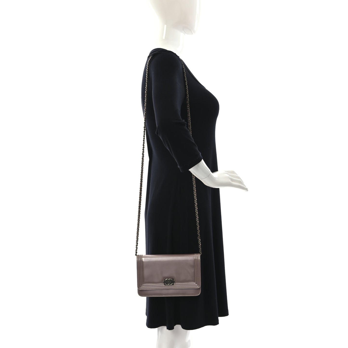 Metallic Glazed Calfskin Boy Wallet On Chain WOC Pink