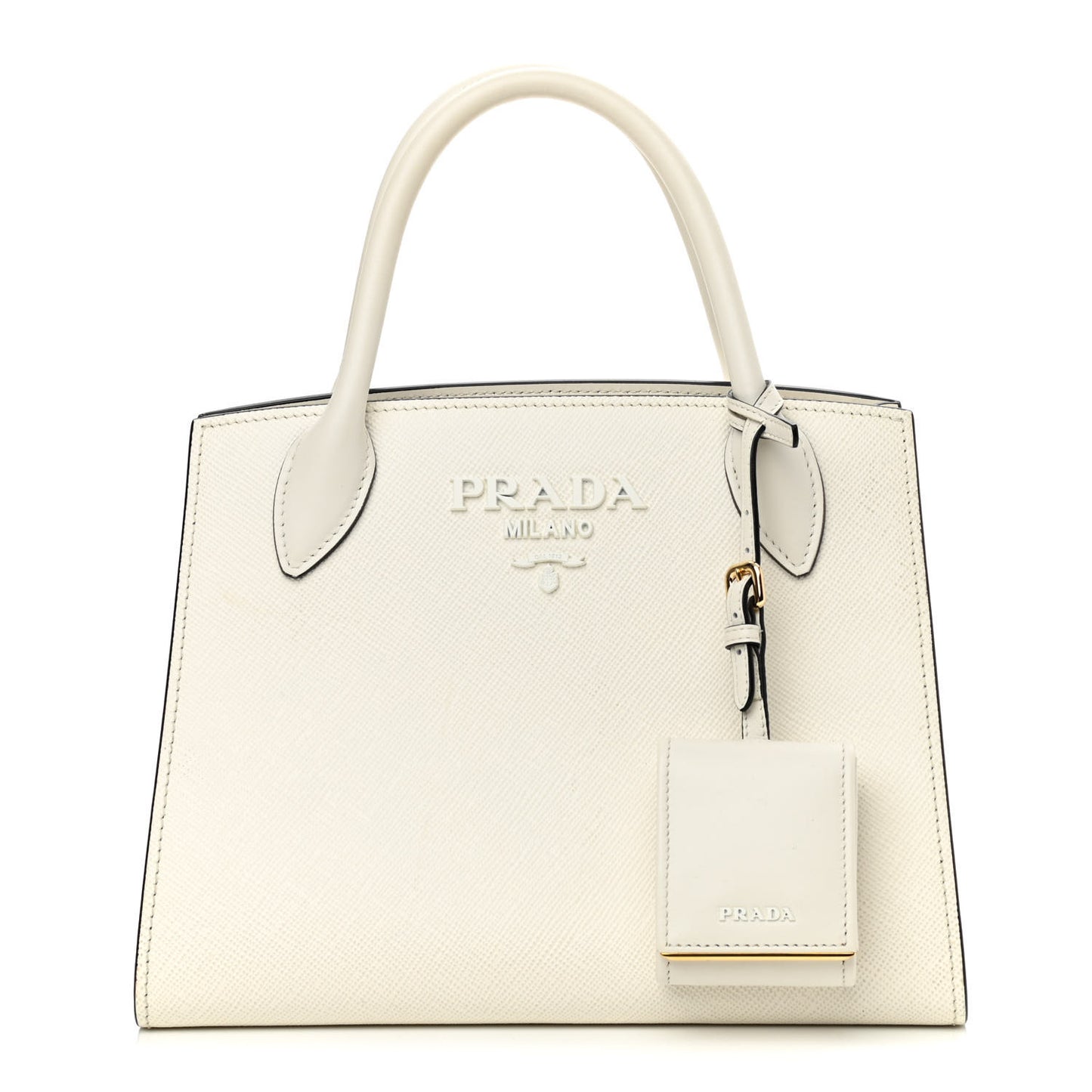 Saffiano Cuir Calfskin Small Monochrome Top Handle Tote White