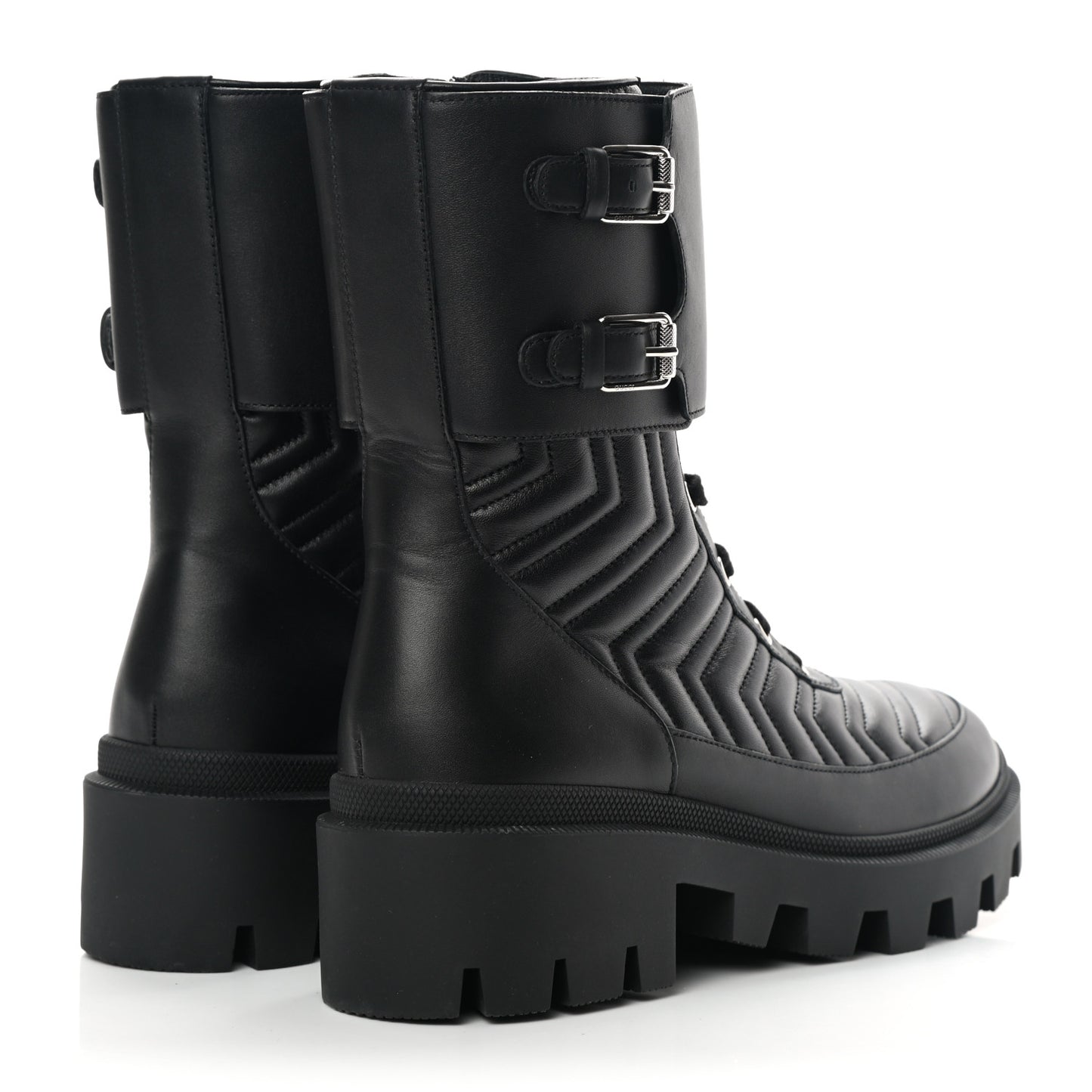 Nappa Frances GG Matelasse Platform Combat Boots 40.5 Black