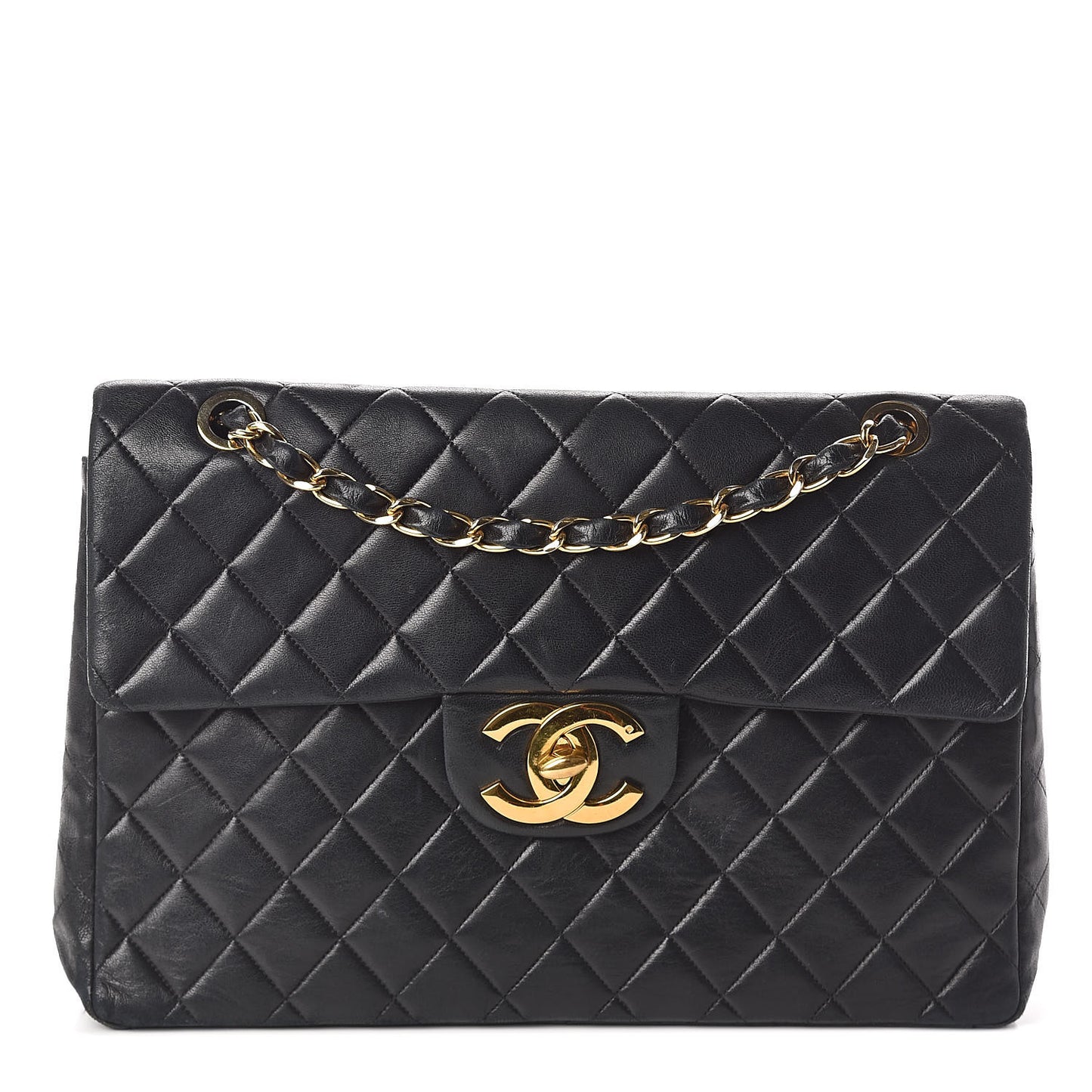 Lambskin Quilted XL Jumbo Single Flap Black