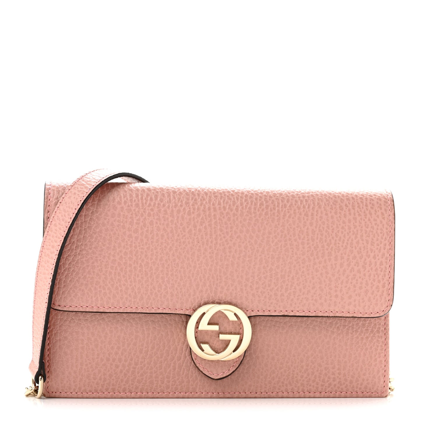 Dollar Calfskin Interlocking G Chain Wallet Soft Pink