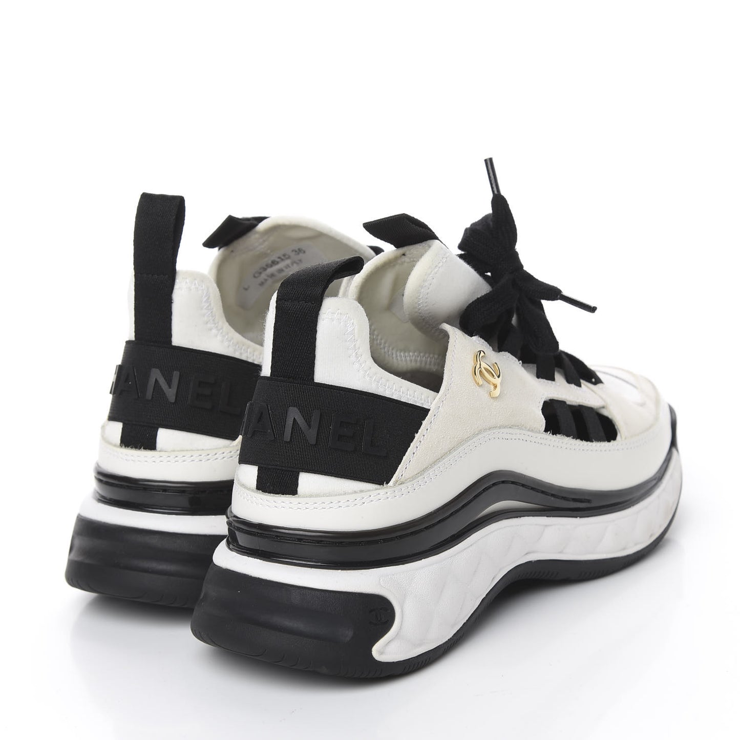 Fabric Calfskin Suede CC Sneakers 36 White Black