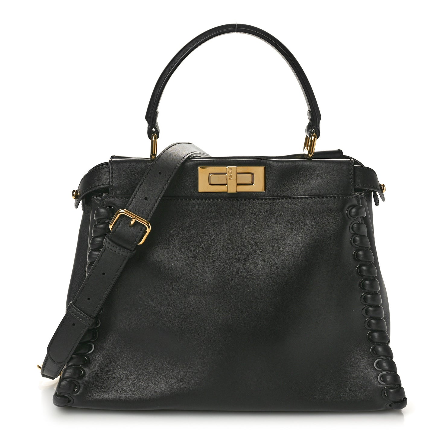 Vitello Seta Lace Up Medium Peekaboo Iconic Satchel Black