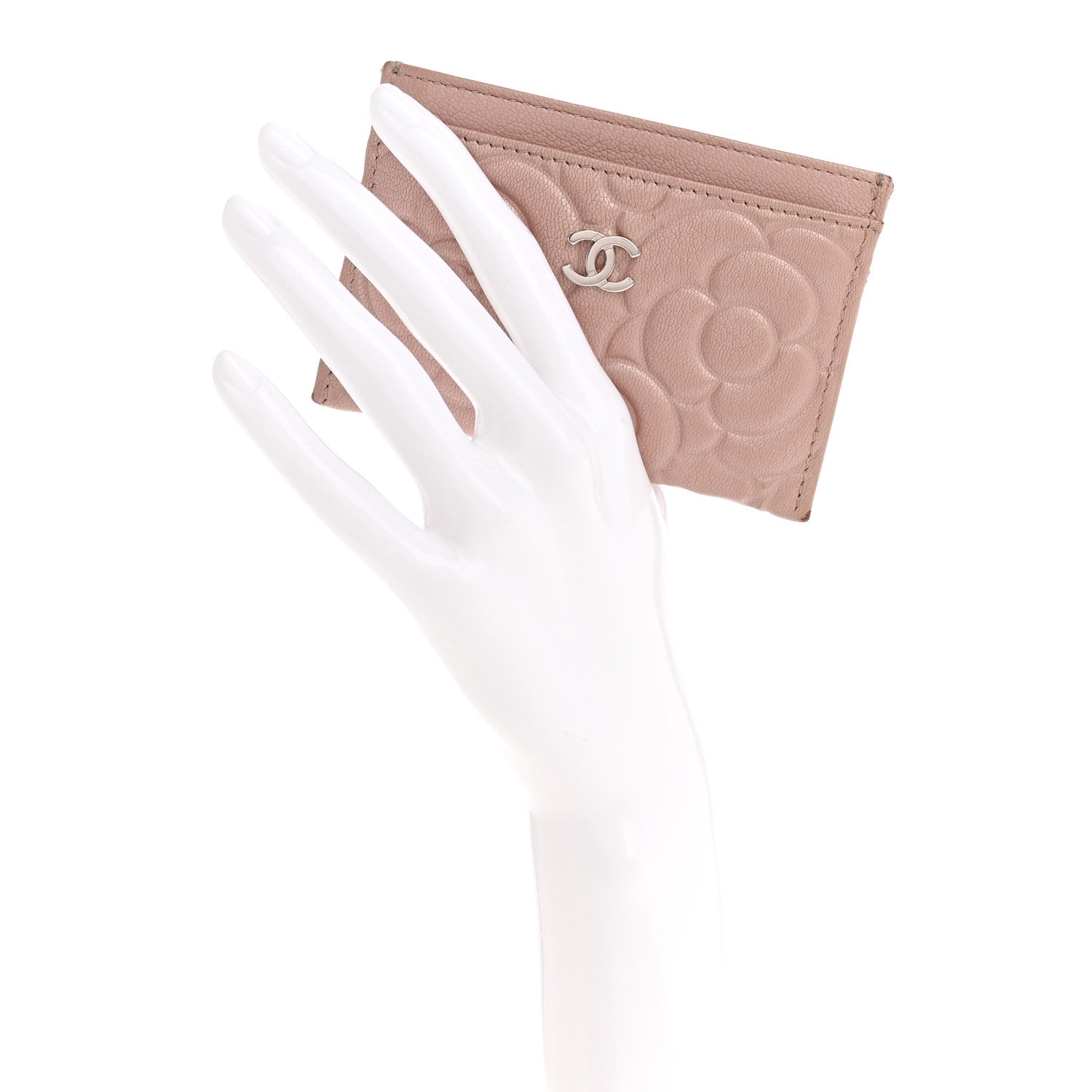 Chanel Goatskin Camellia Embossed Card Holder Light Pink 2 of 13