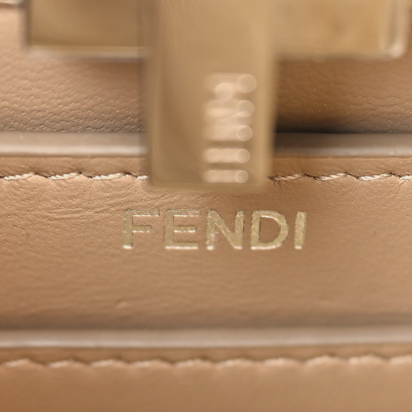 Fendi Vitello Seta Shiny Nappa Logo Embossed Laces Small Peekaboo I SEE U Satchel Tortora 9 of 12