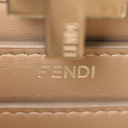 Fendi Vitello Seta Shiny Nappa Logo Embossed Laces Small Peekaboo I SEE U Satchel Tortora 9 of 12