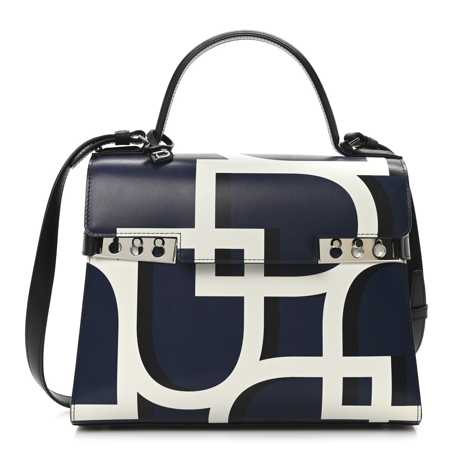 Delvaux Box Calfskin MM Tempete Satchel Navy Ivory Black 1 of 10