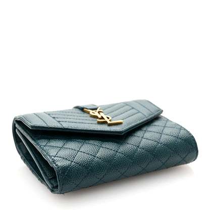 Saint Laurent Grain De Poudre Mixed Matelasse Triquilt Monogram Compact Tri Fold Wallet Sea Turquois 4 of 8