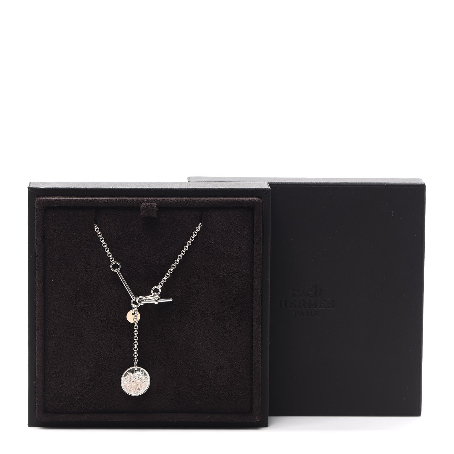 Hermes Sterling Silver 18K Rose Gold PM Ex-Libris Pendant Necklace 5 of 5
