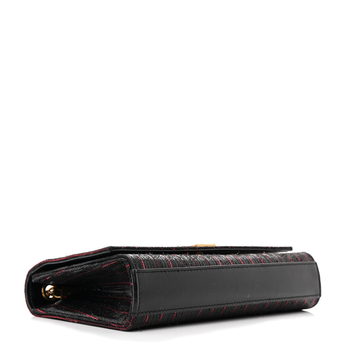 Metallic Calfskin Striped Small Monogram Kate Satchel Black Red