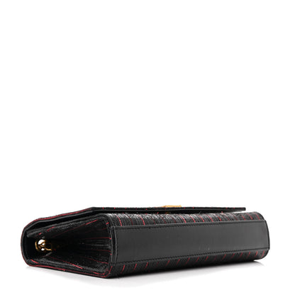 Saint Laurent Metallic Calfskin Striped Small Monogram Kate Satchel Black Red 4 of 10