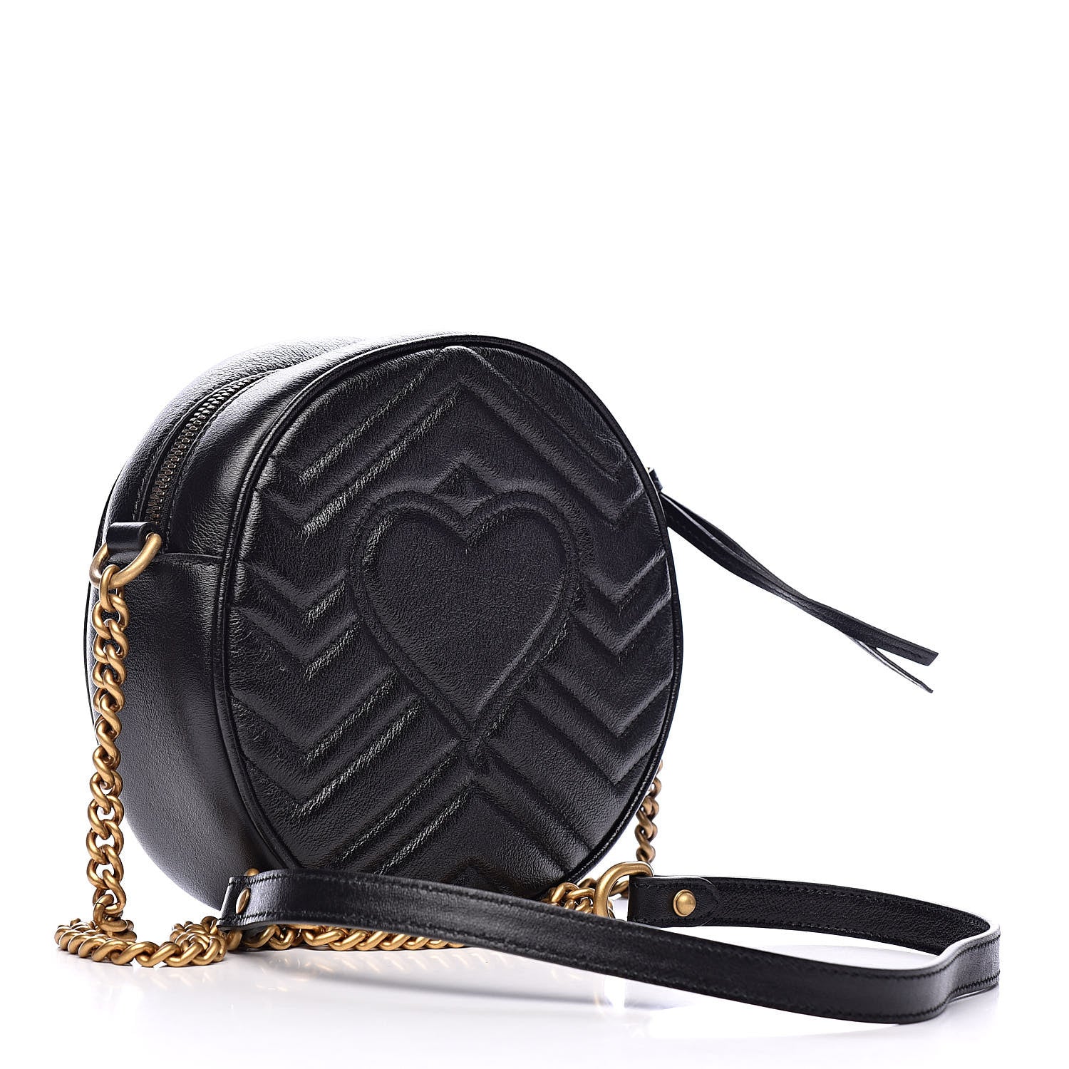Gucci Azalea Calfskin Matelasse Heart Mini GG Marmont Round Shoulder Bag Black 3 of 11