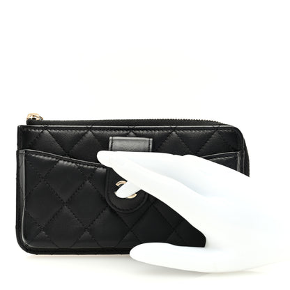 Chanel Lambskin Quilted Phone Holder Zip Clutch Black 2 of 8