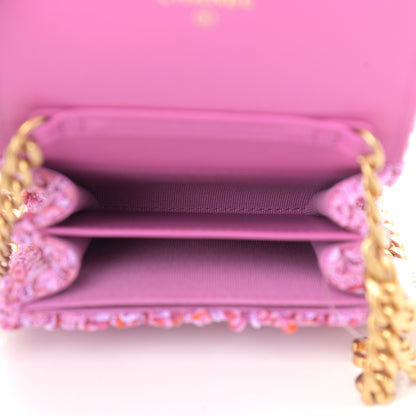 Chanel Tweed Enamel Quilted Pending CC Card Holder On Chain Light Purple Pink Red 5 of 12