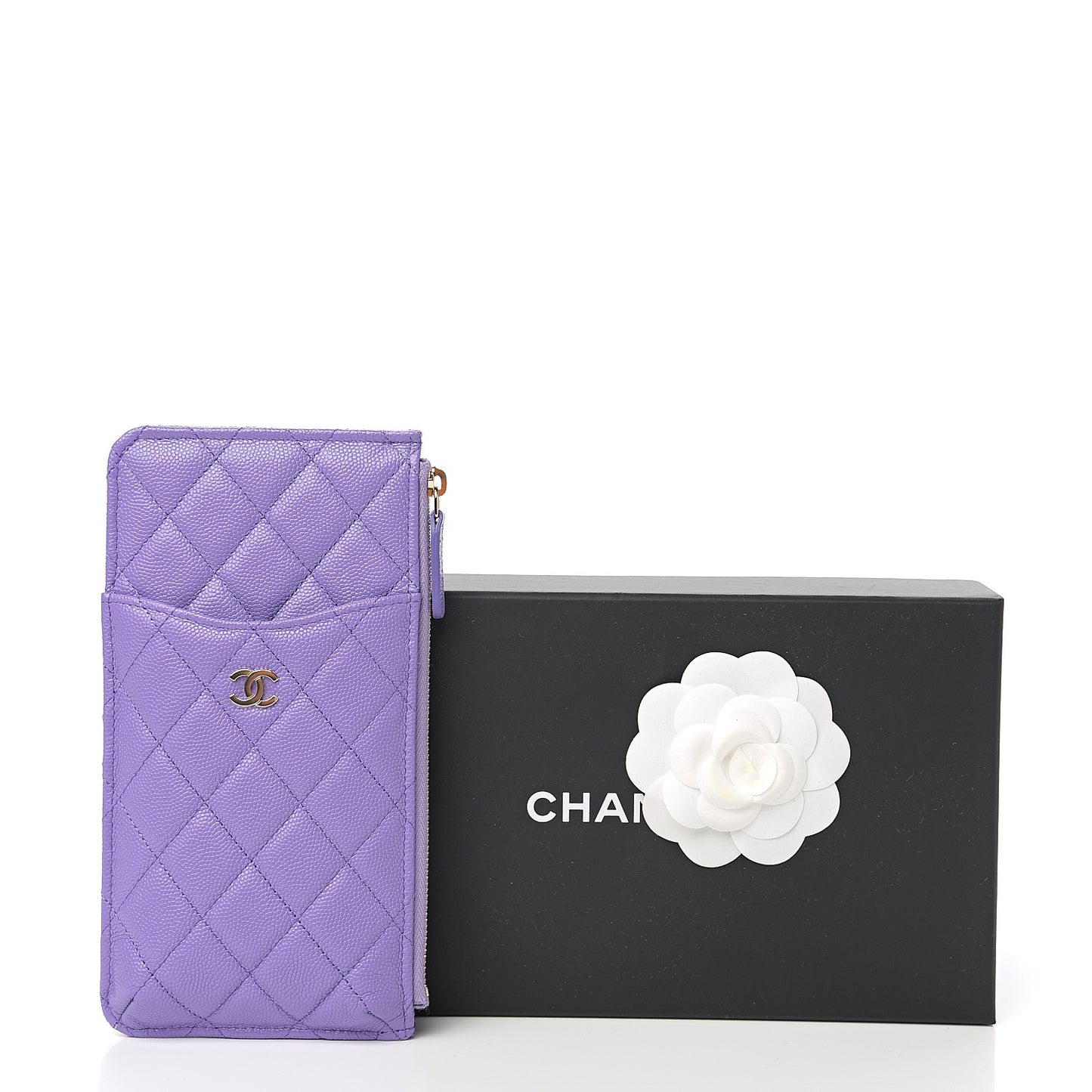 Caviar Quilted Classic Flat Wallet Pouch Purple