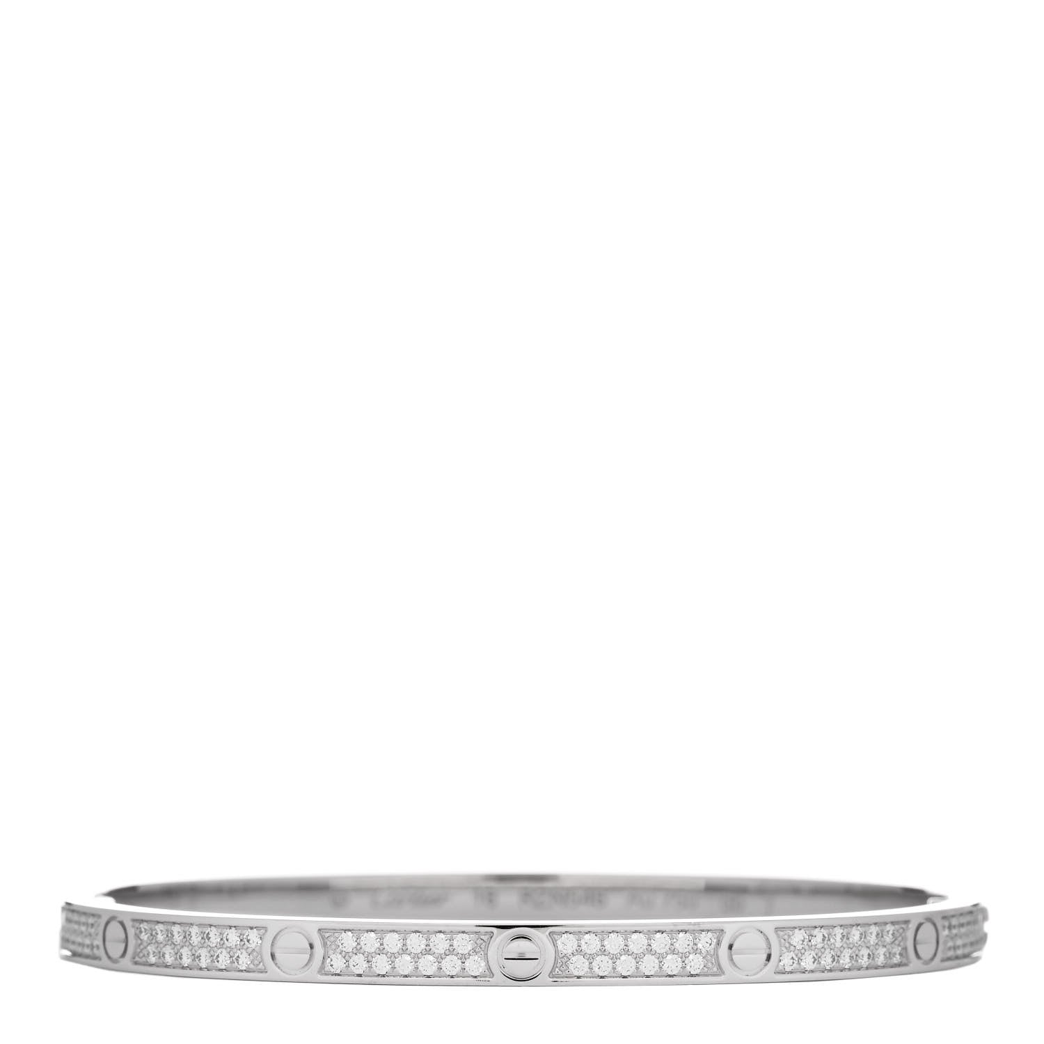 Cartier 18K White Gold Diamond Small LOVE Paved Bracelet 16 1 of 4