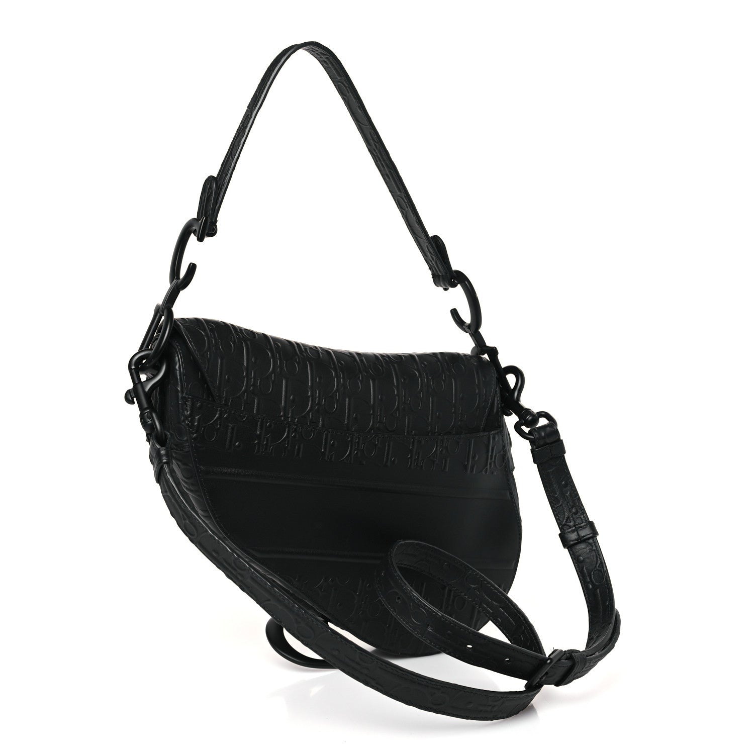 Christian Dior Calfskin Embossed Oblique Saddle Bag With Strap Black 3 of 10