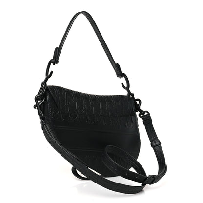 Christian Dior Calfskin Embossed Oblique Saddle Bag With Strap Black 3 of 10