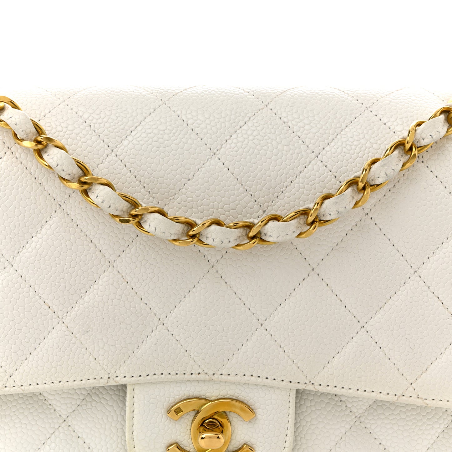 Caviar Quilted Medium Double Flap White