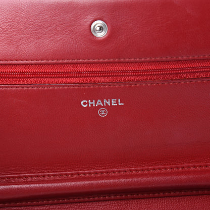 Chanel Lambskin Quilted Wallet On Chain WOC Red 6 of 12