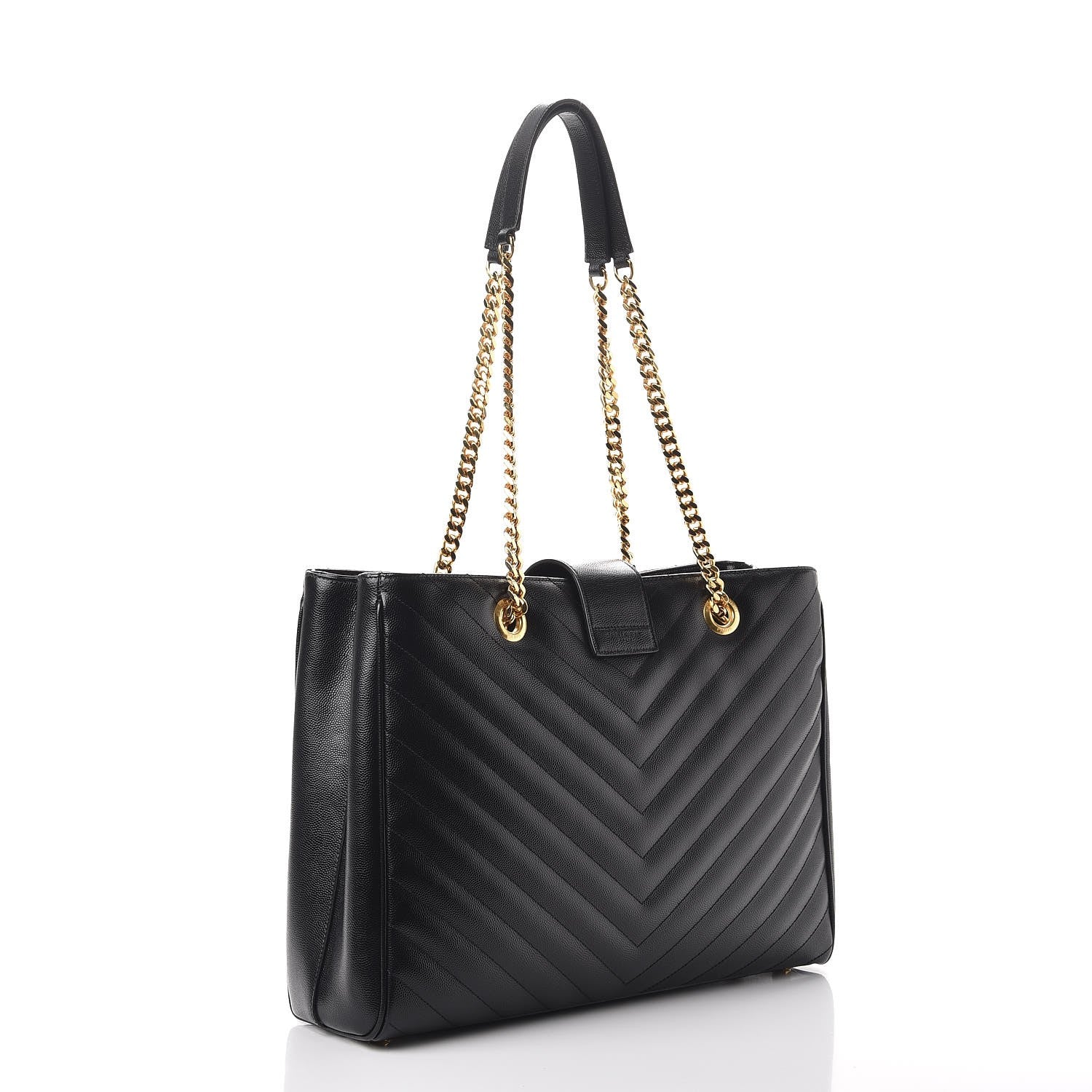 Saint Laurent Grain De Poudre Matelasse Chevron Monogram Shopping Bag Black 3 of 10