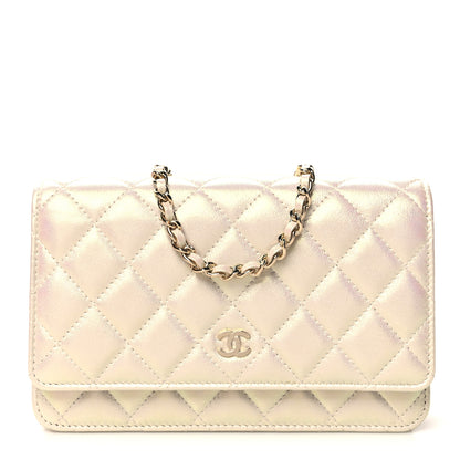 Chanel Iridescent Lambskin Quilted Wallet On Chain WOC Ivory 1 of 12