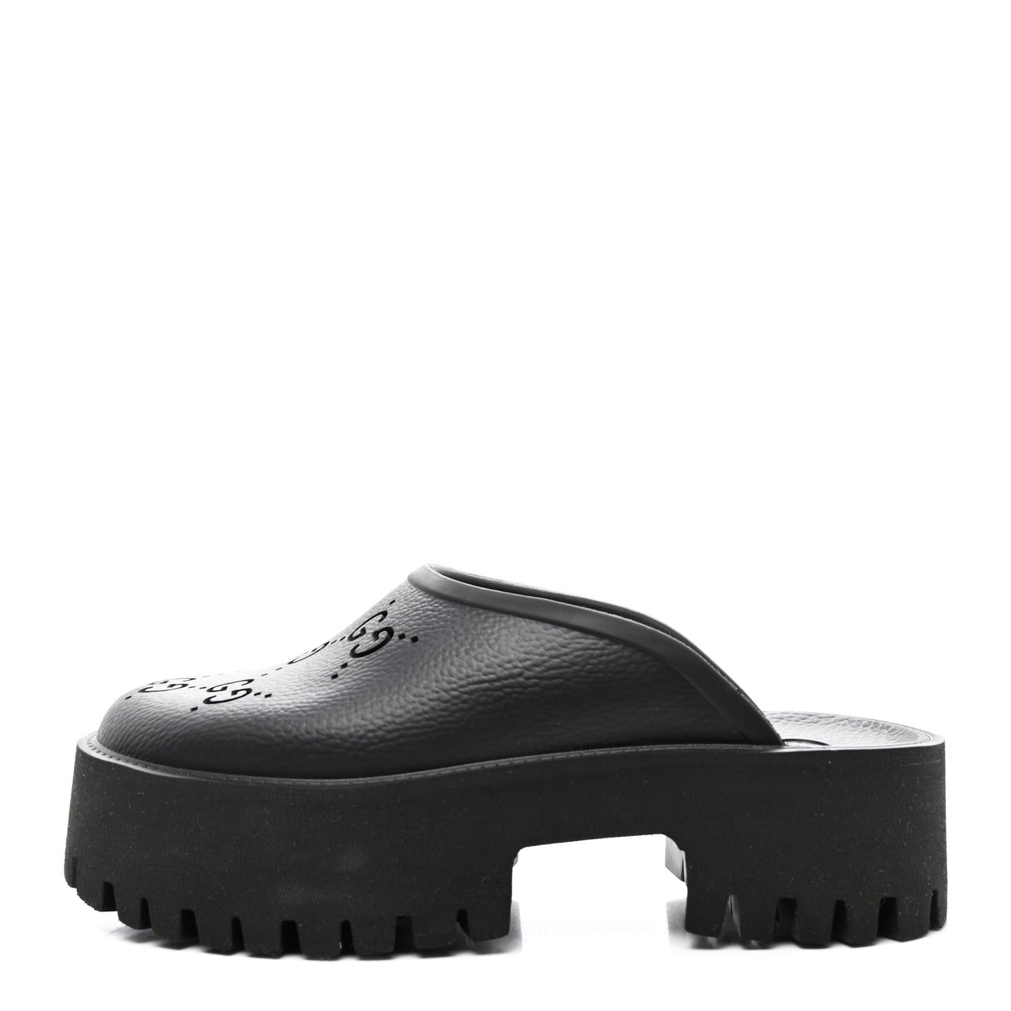 Rubber GG Monogram Perforated Elea Platform 55mm Lug Sole Sandals 38 Black