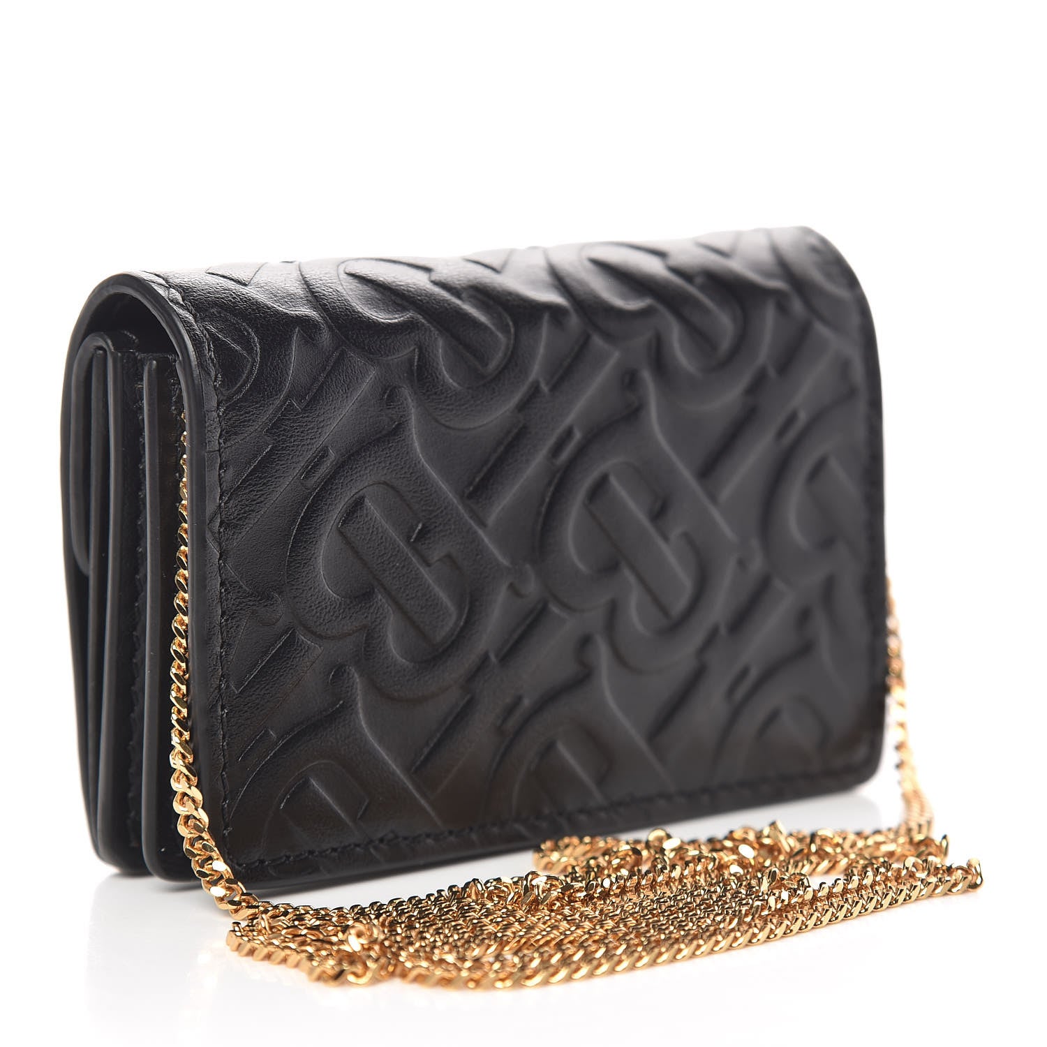 Burberry Calfskin Embossed Monogram Chain Card Case Black 3 of 10