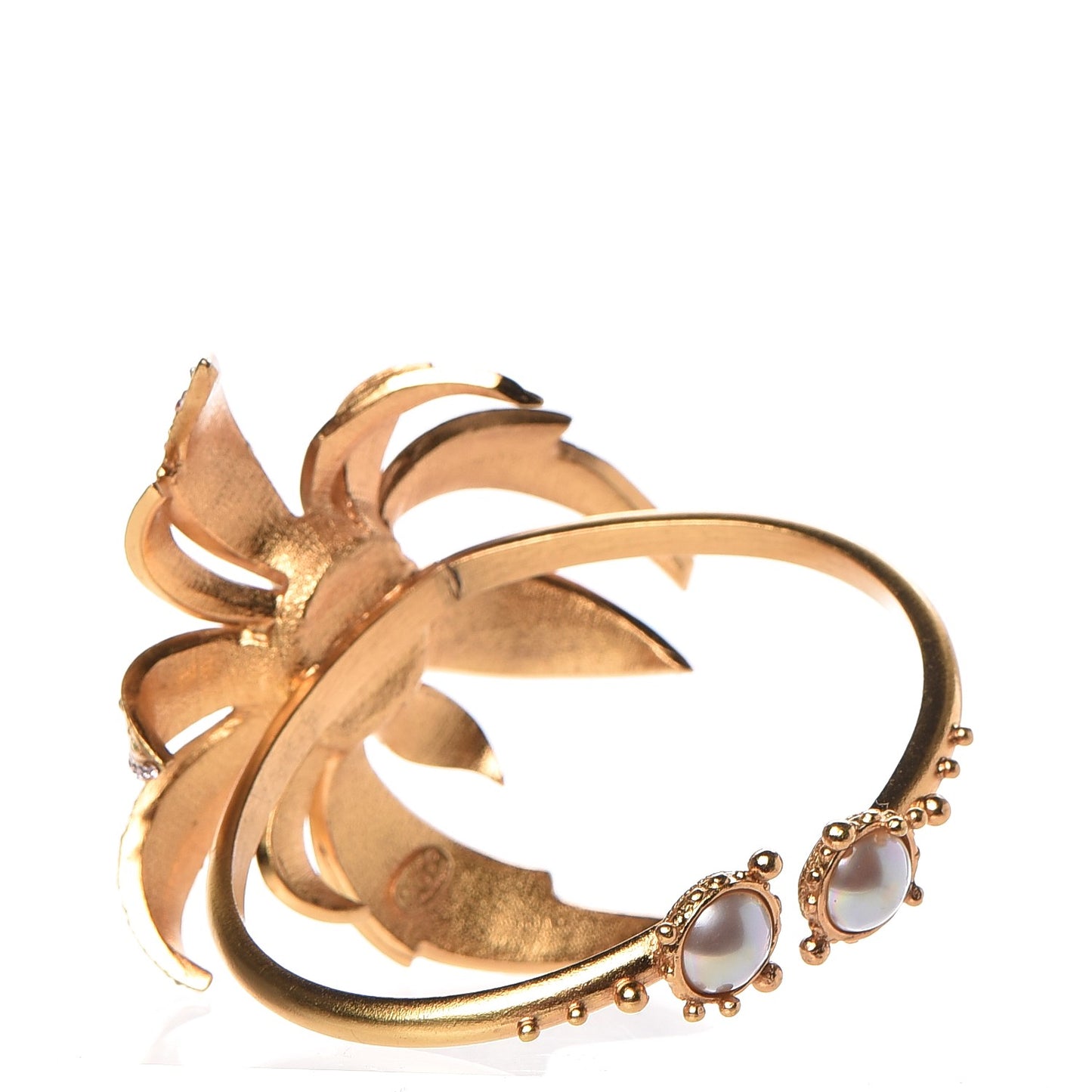 Crystal Pearl Flower Cuff Gold