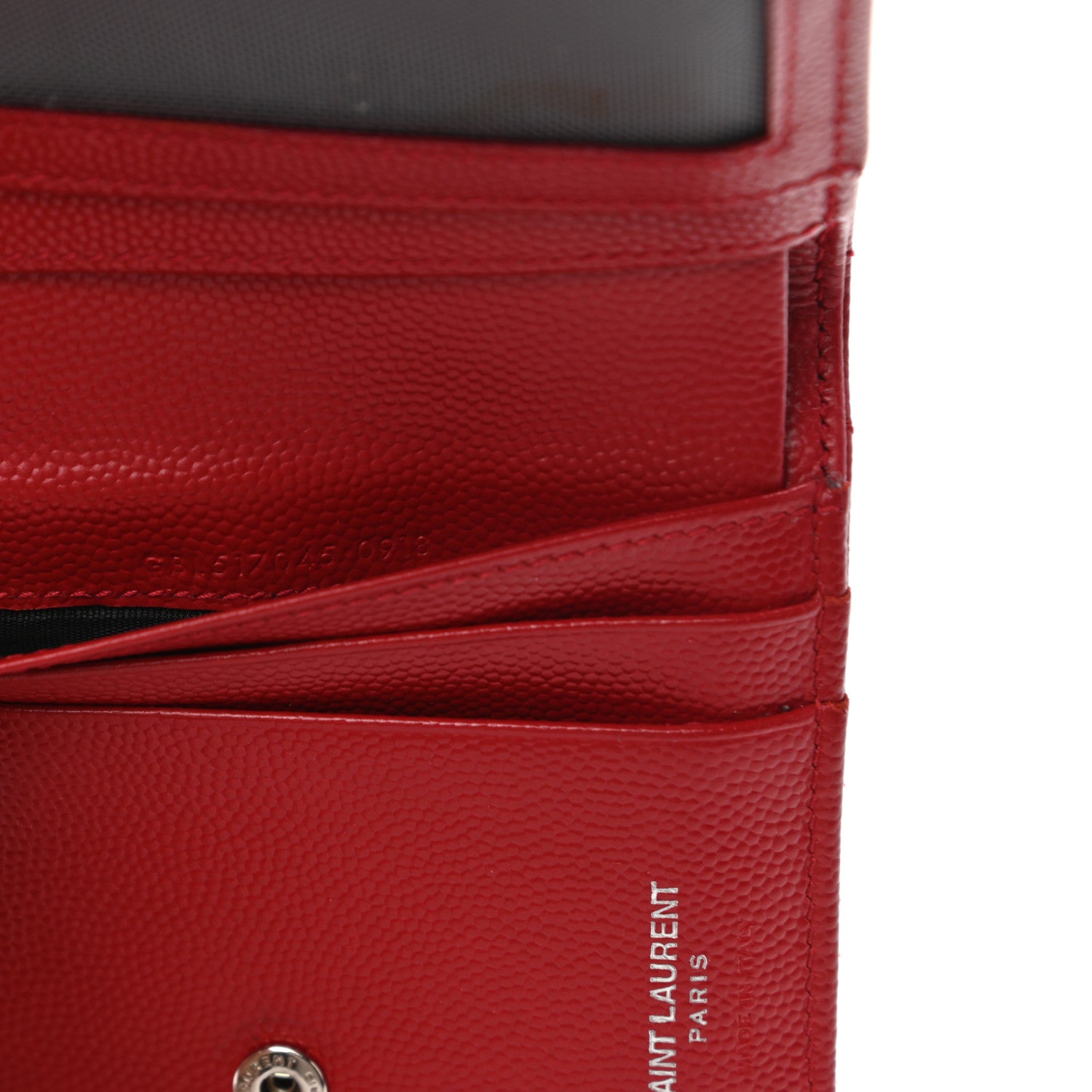 Saint Laurent Grain De Poudre Matelasse Chevron Monogram Zipped Card Case Rouge Eros 7 of 10