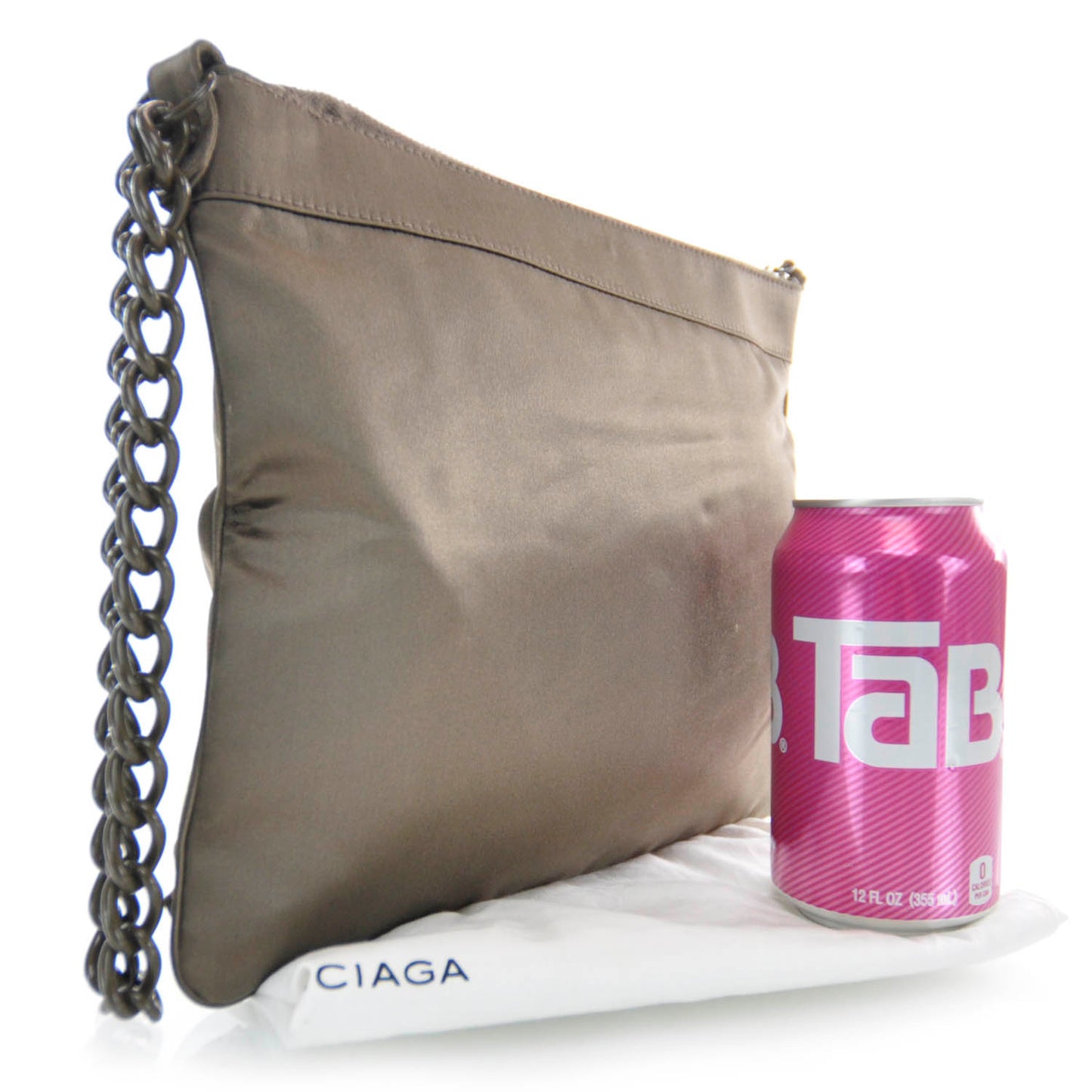Satin Flat Chain Clutch Brown