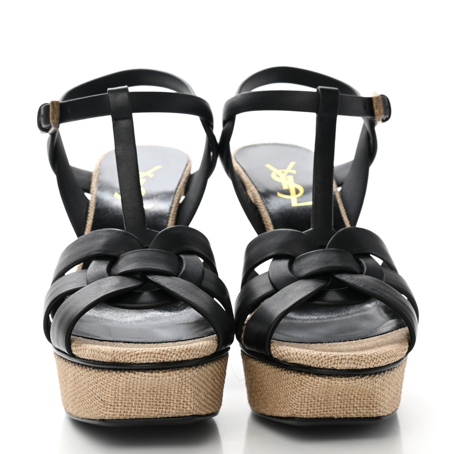 Saint Laurent Calfskin Canvas Tribute 75 Platform Sandals 37 Black 2 of 9