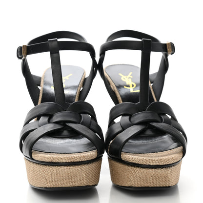 Saint Laurent Calfskin Canvas Tribute 75 Platform Sandals 37 Black 2 of 9
