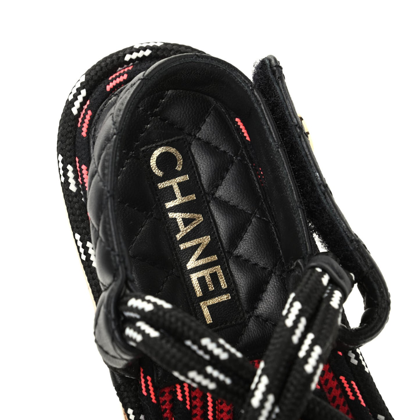 Cord Lambskin Quilted Logo Sandals 39 Black White