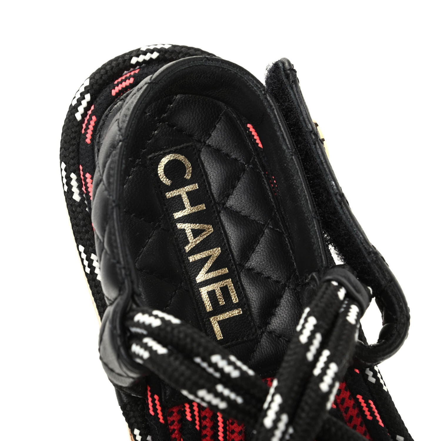 Chanel Cord Lambskin Quilted Logo Sandals 39 Black White 8 of 11