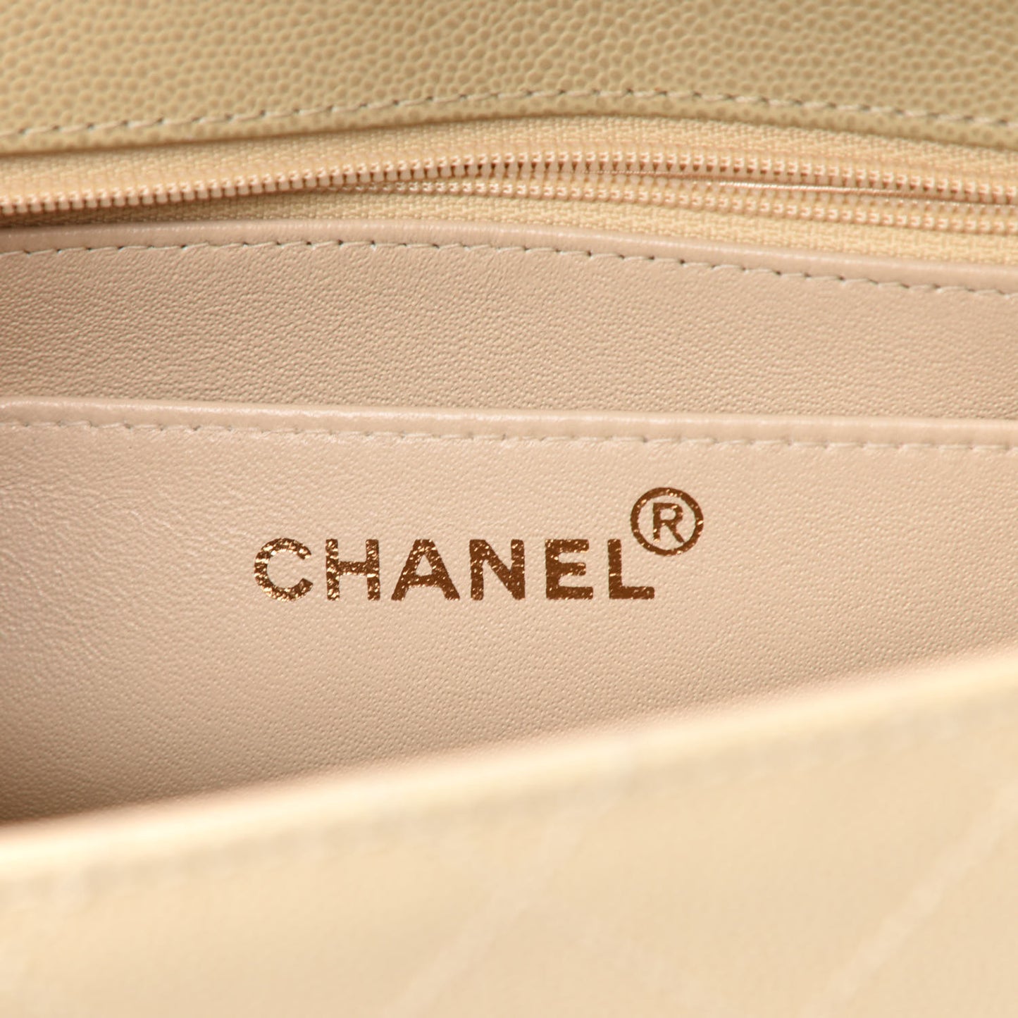 Caviar Stitch Medium Single Flap Beige Clair