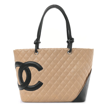 Chanel Calfskin Quilted Large Cambon Tote Beige Black 1 of 9