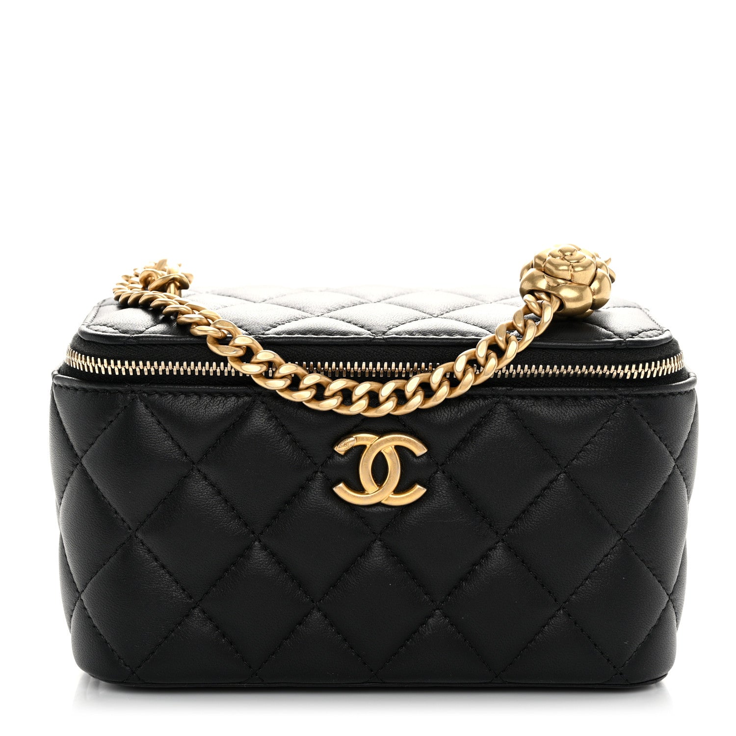 Chanel Lambskin Quilted Sweet Camellia Small Vanity Case With Chain Black 1 of 11