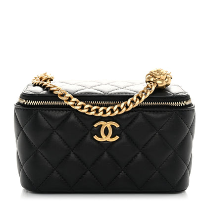 Chanel Lambskin Quilted Sweet Camellia Small Vanity Case With Chain Black 1 of 11