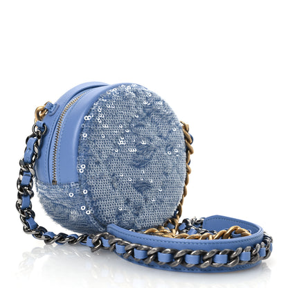 Chanel Sequin Chanel 19 Round Clutch With Chain Light Blue 3 of 10