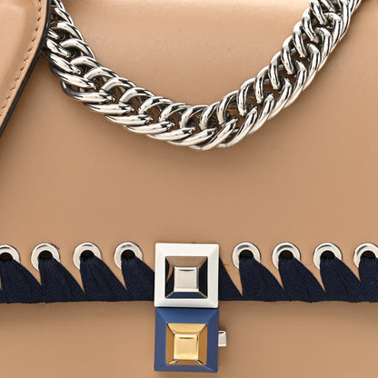 Fendi Vitello Liberty Lucido Ribbon Lace Up Studded Small Kan I Shoulder Bag Cuoio Navy 7 of 12