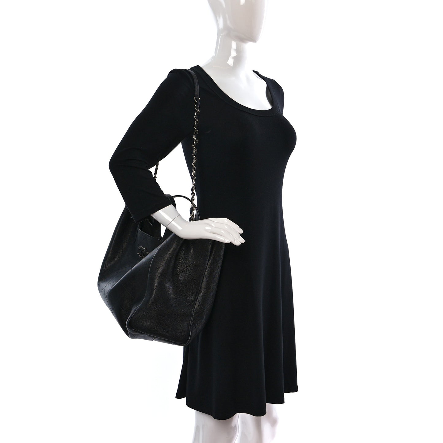 Caviar Stitched Large Shopping Tote Black